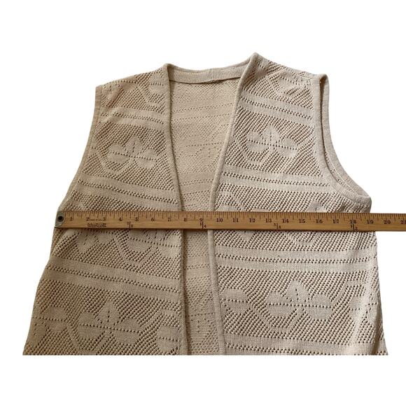 Crochet open knit long sleeveless cardigan sz M beige - Picture 5 of 8